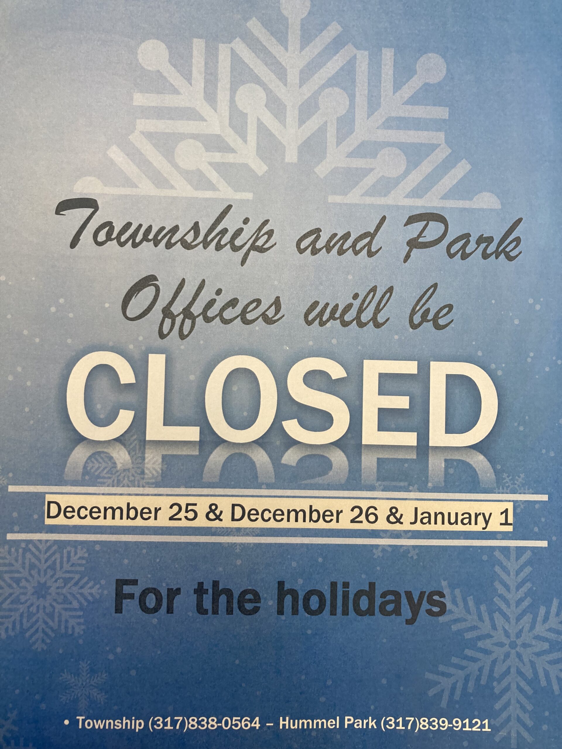 township and park offices closed flyer
